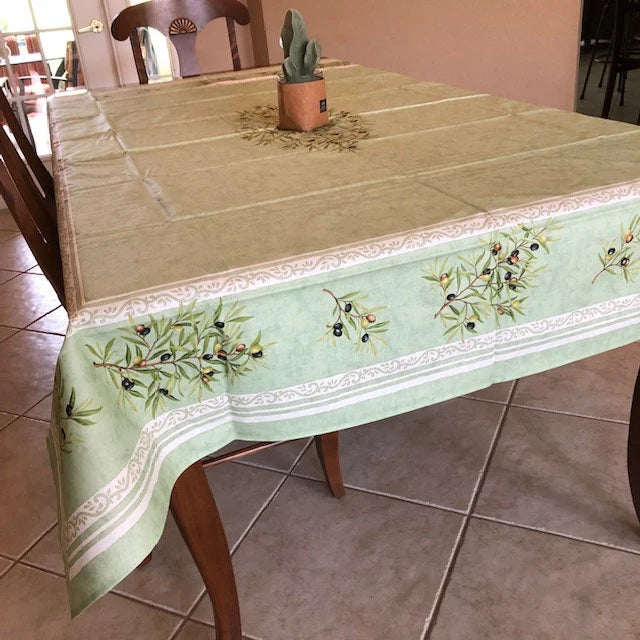 Rectangular 78", 98" coated or cotton France Provence tablecloth Green