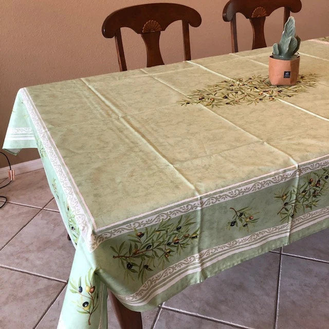 Rectangular 78", 98" coated or cotton France Provence tablecloth Green