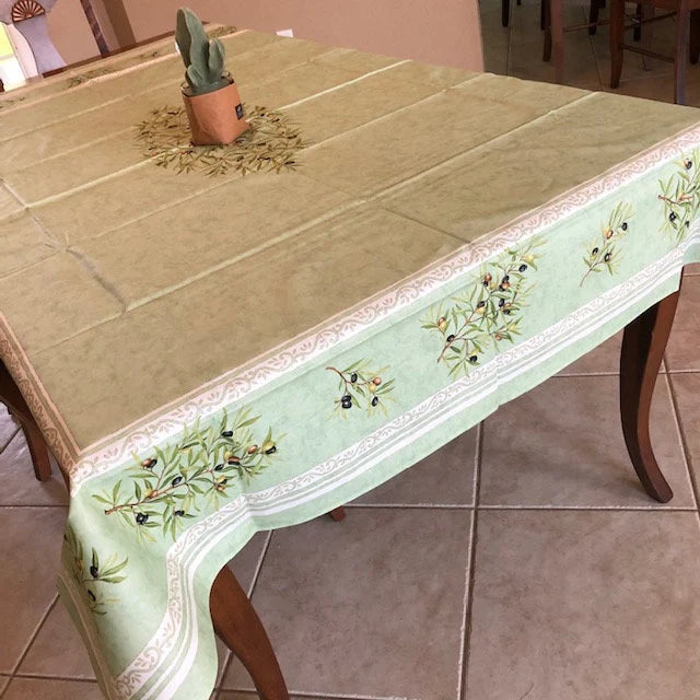 Rectangular 78", 98" coated or cotton France Provence tablecloth Green