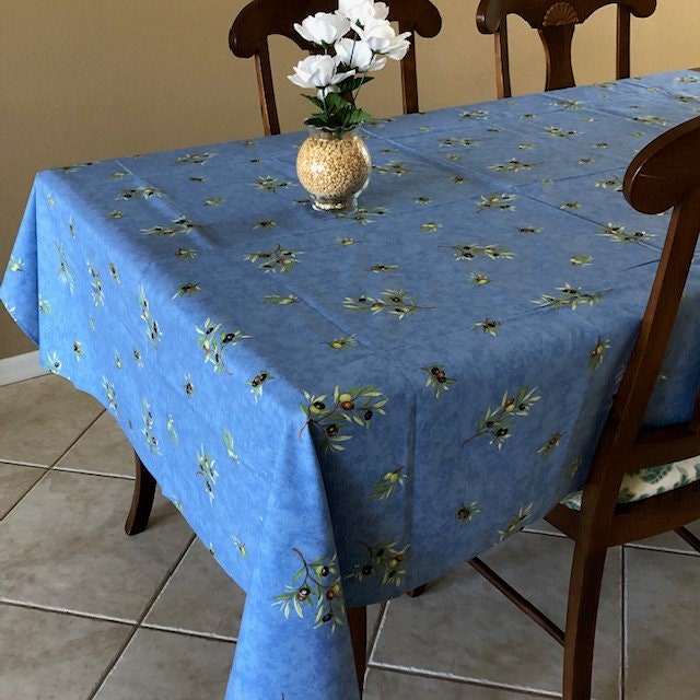 Rectangular 47", 78", 98", 118" coated or cotton Provence tablecloth from France "Clos des OIiviers" Blue All Over