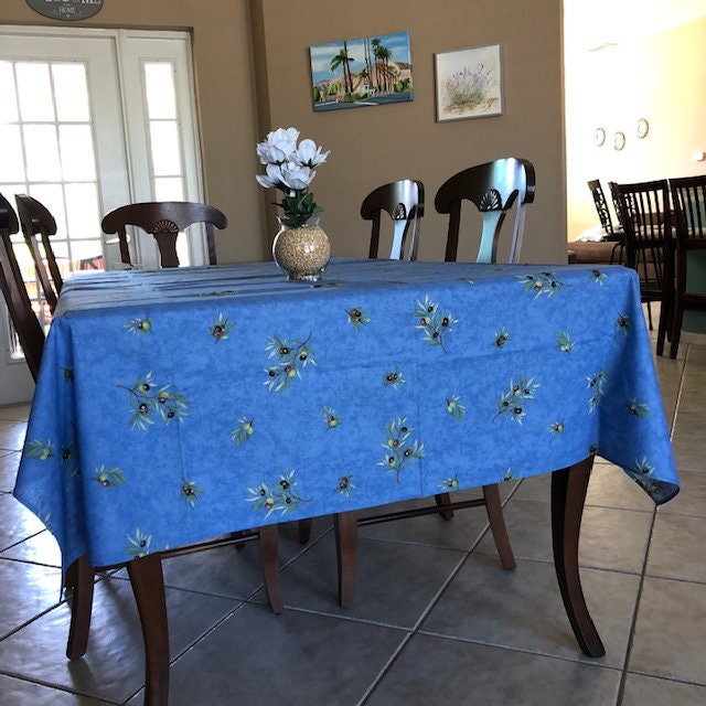 Rectangular 47", 78", 98", 118" coated or cotton Provence tablecloth from France "Clos des OIiviers" Blue All Over