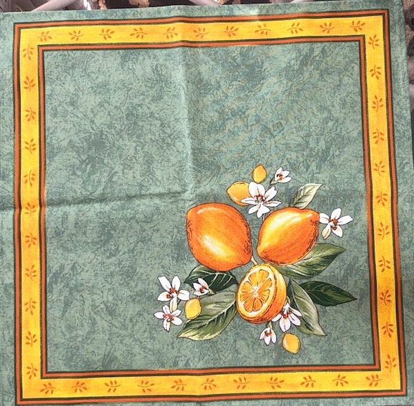 Set of France Provence Napkins green with lemon cotton