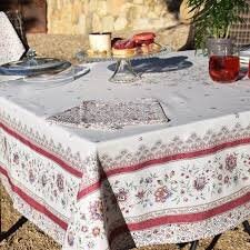 Rectangular 78" cotton Provence tablecloth France Beaucaire off-white red