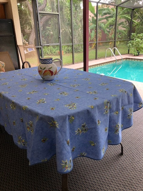 Oval 78", 98" coated or cotton France Provence tablecloth cotton blue