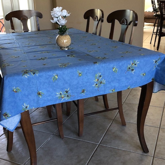 Rectangular 47", 78", 98", 118" coated or cotton Provence tablecloth from France "Clos des OIiviers" Blue All Over