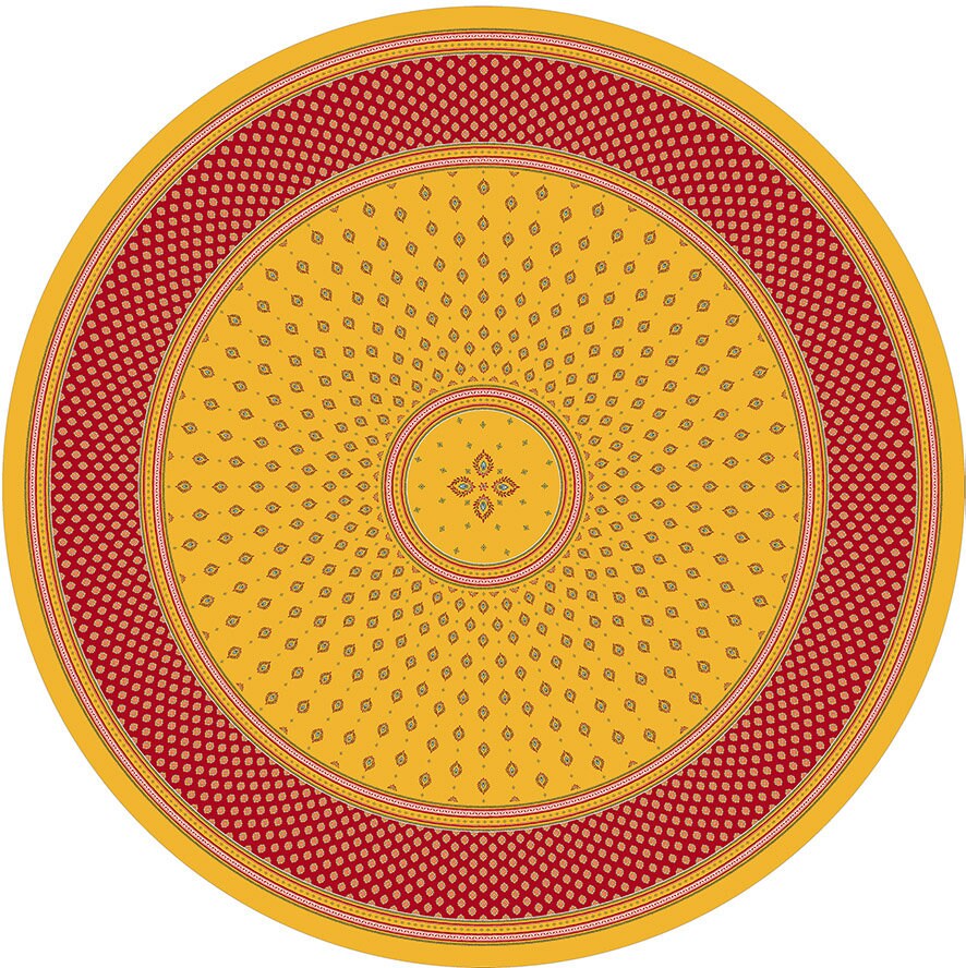 Round 70" coated or cotton Provence tablecloth yellow with red
