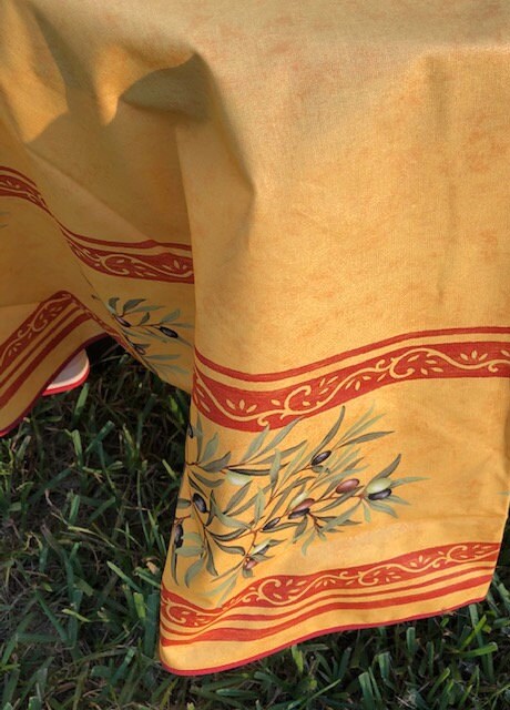 Round 70'' coated or cotton Provence tablecloth yellow and red