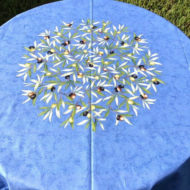 Round 70" coated or cotton French Provence tablecloth blue