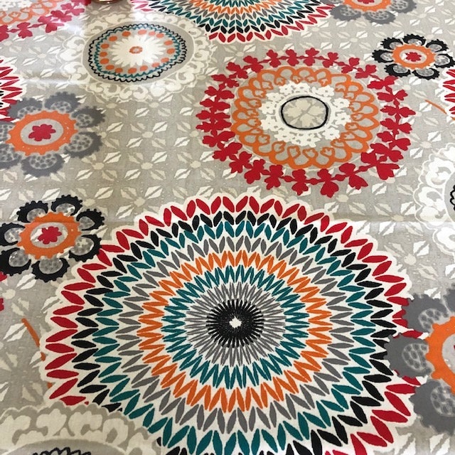 Rectangular 78" or 98" coated France Provence tablecloth red and grey