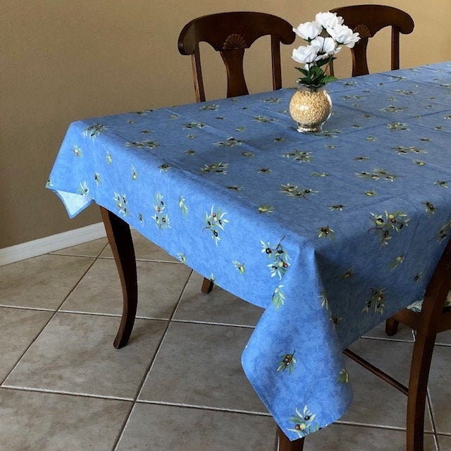 Rectangular 47", 78", 98", 118" coated or cotton Provence tablecloth from France "Clos des OIiviers" Blue All Over