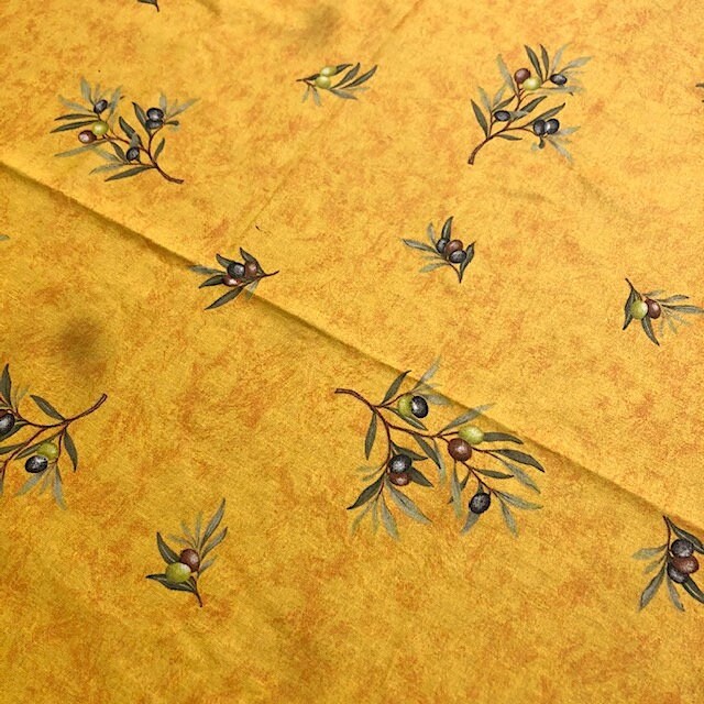 French Provence tablecloth yellow with olive pattern 78"or 98" coated or cotton, clos des oliviers
