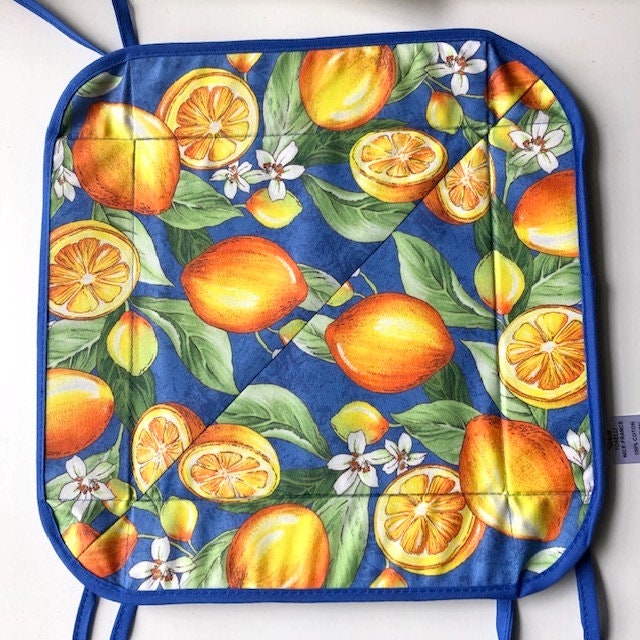 Provence French basket coated cotton kitchen decor table accessories blue with lemon