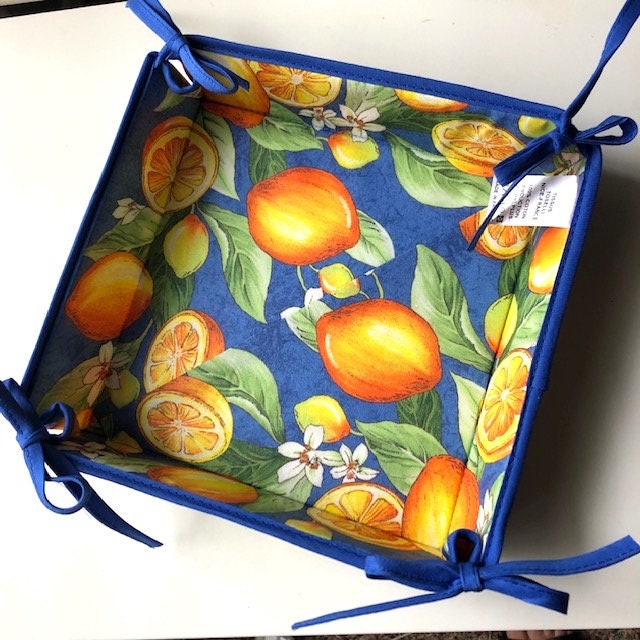 Provence French basket coated cotton kitchen decor table accessories blue with lemon