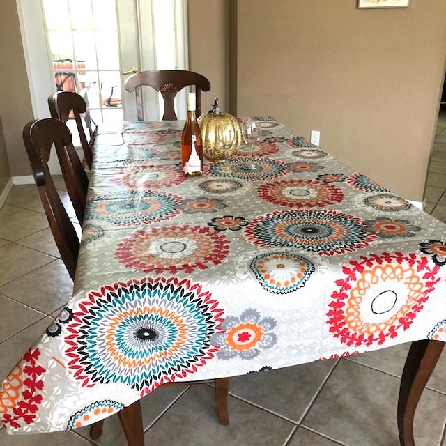 Rectangular 78" or 98" coated France Provence tablecloth red and grey
