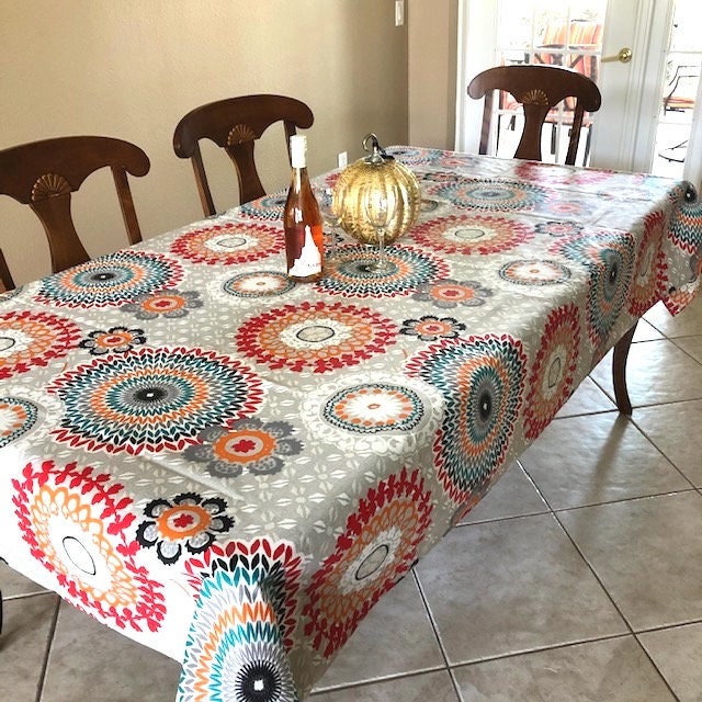 Rectangular 78" or 98" coated France Provence tablecloth red and grey