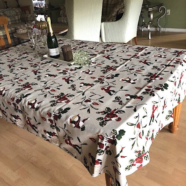 Rectangular 78", 98", 118" cotton Provence France tablecloth for Christmas with Elf pattern