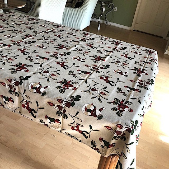 Rectangular 78", 98", 118" cotton Provence France tablecloth for Christmas with Elf pattern