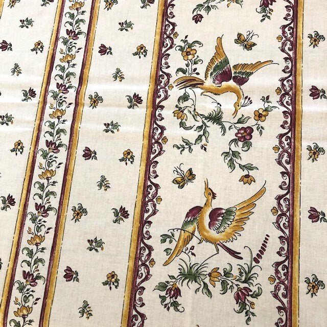 French Provence Tablecloth Moustiers Dark Pink Pattern, Coated or Cotton, 60" x 47"
