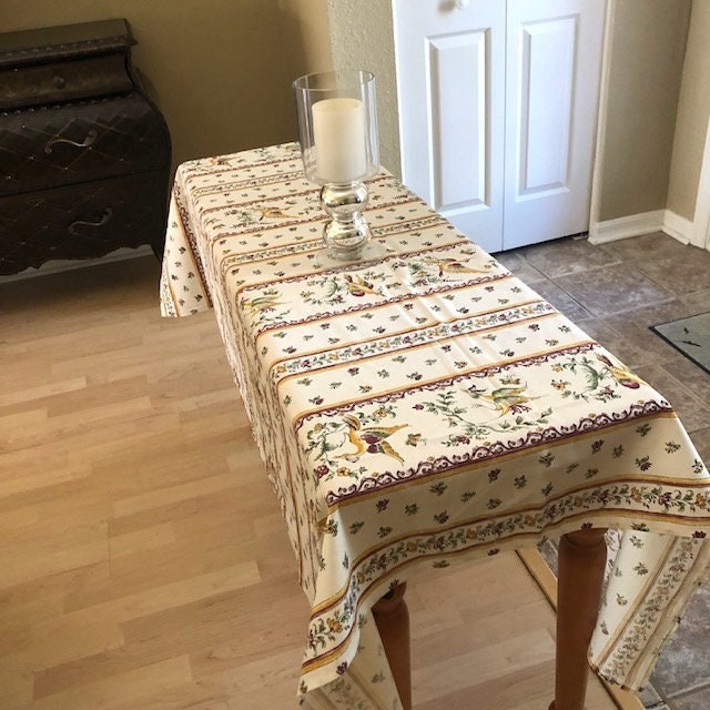 French Provence Tablecloth Moustiers Dark Pink Pattern, Coated or Cotton, 60" x 47"