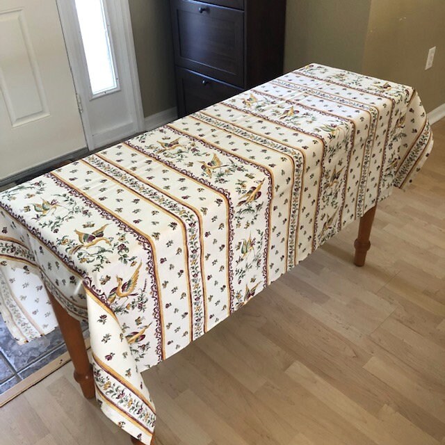 French Provence Tablecloth Moustiers Dark Pink Pattern, Coated or Cotton, 60" x 47"