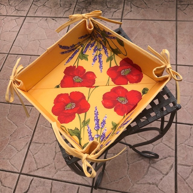 France Provence basket coated cotton kitchen decor table accessories poppies yellow background