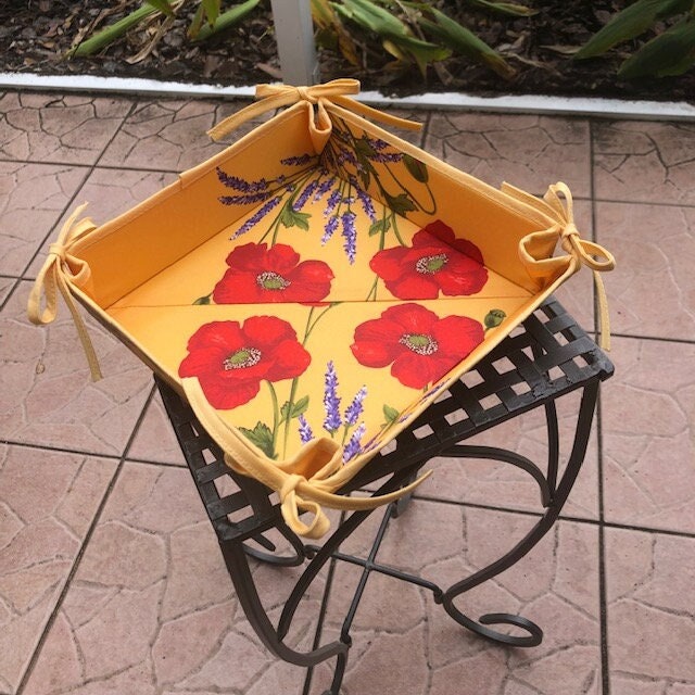 France Provence basket coated cotton kitchen decor table accessories poppies yellow background