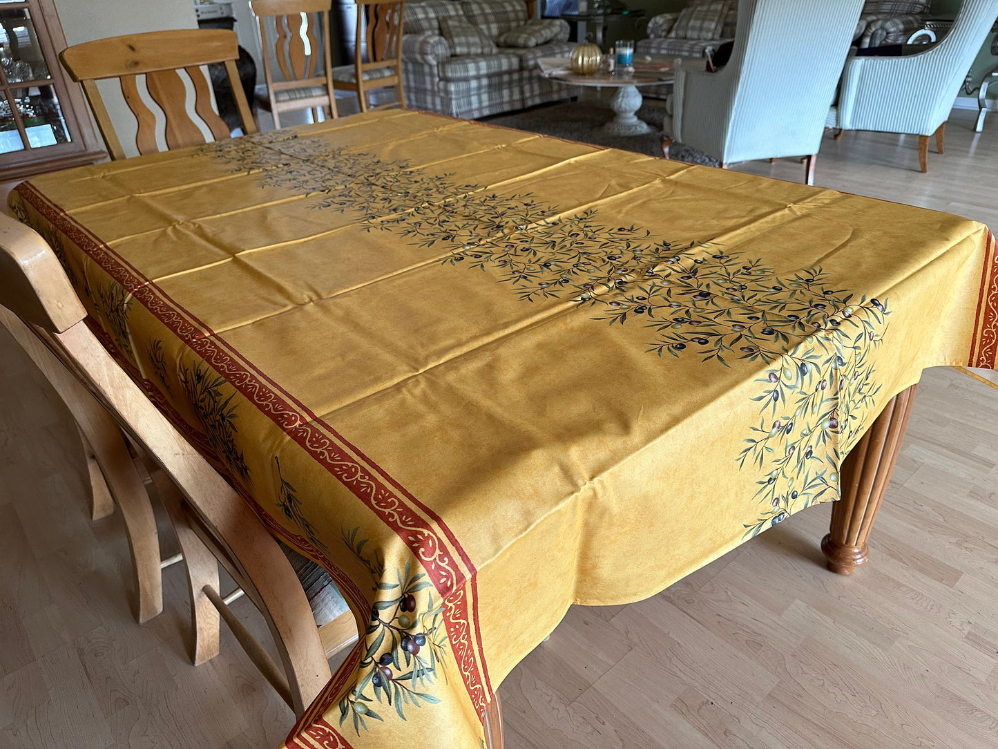 Tablecloth Rectangular 78", 98", 118", 137" coated or cotton Provence France tablecloth "Clos des Oliviers" yellow double border