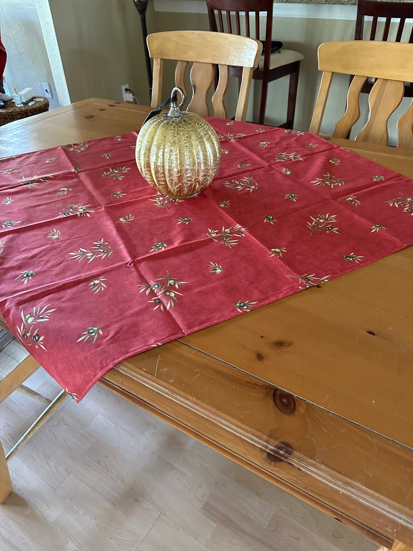 Square 40" Provence tablecloth cotton red olive pattern from France