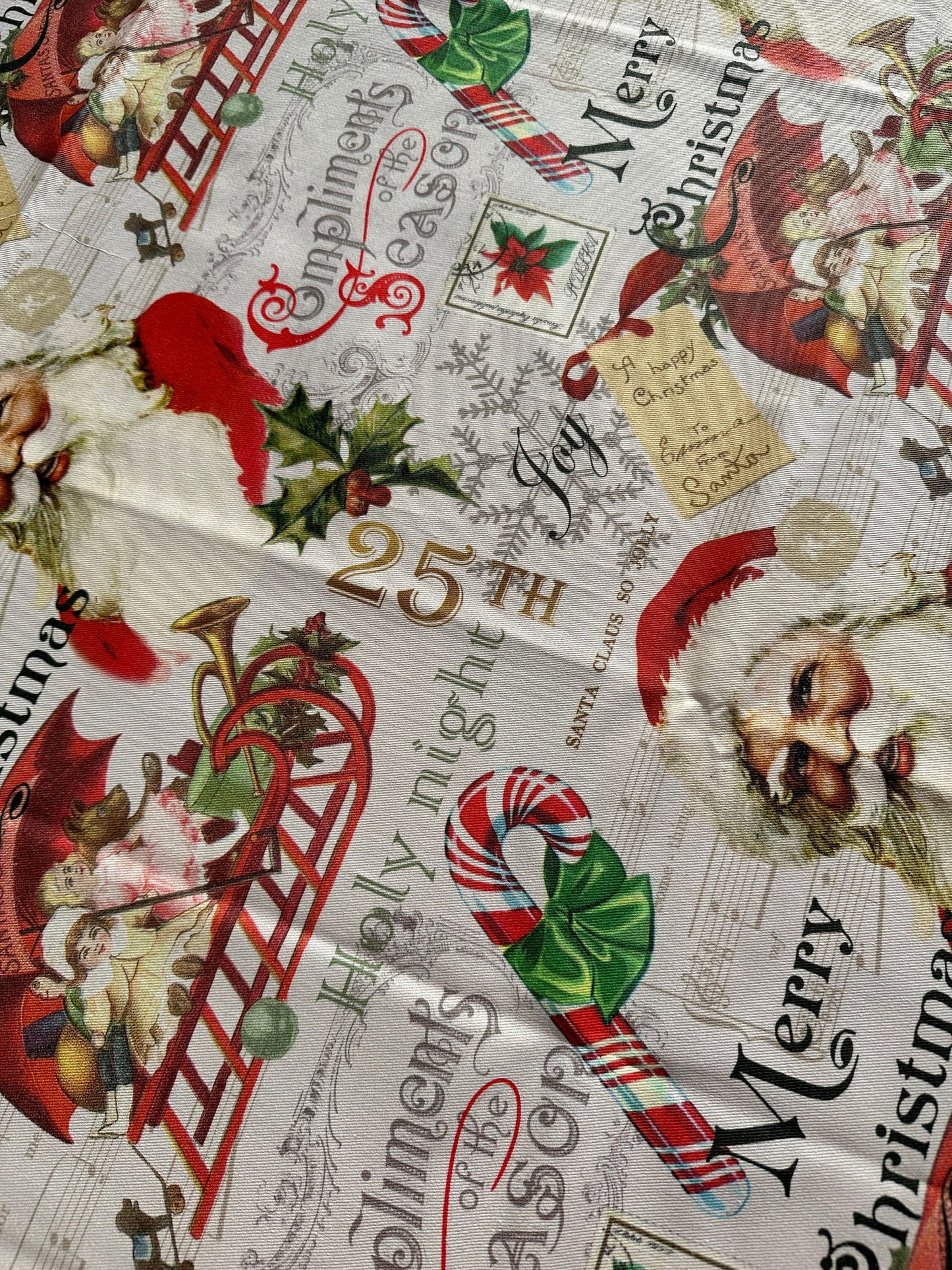 Round 61" coated French Provence tablecloth Santa Claus pattern