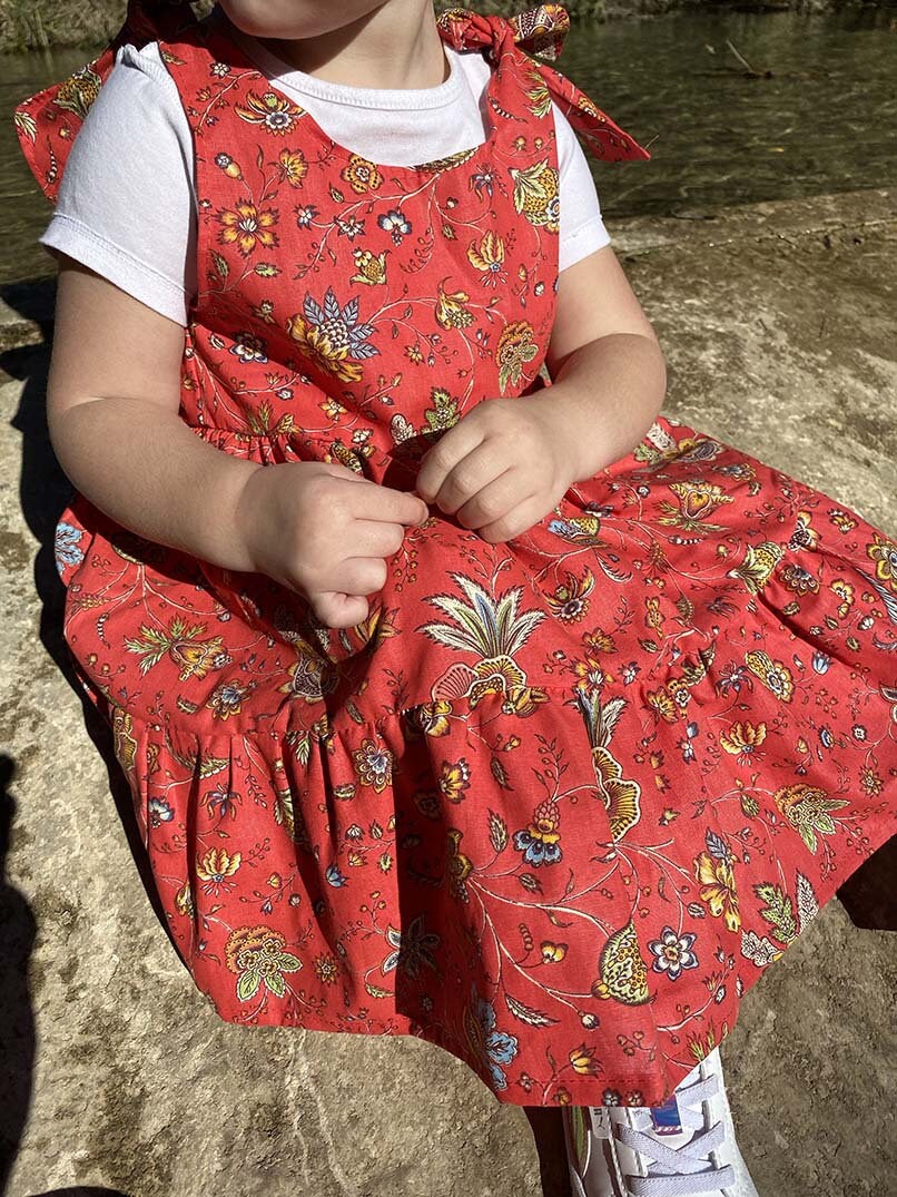 Colorful French Sundress Cotton Girls Made in France Kid Size Flower Festival Blue Orange Red