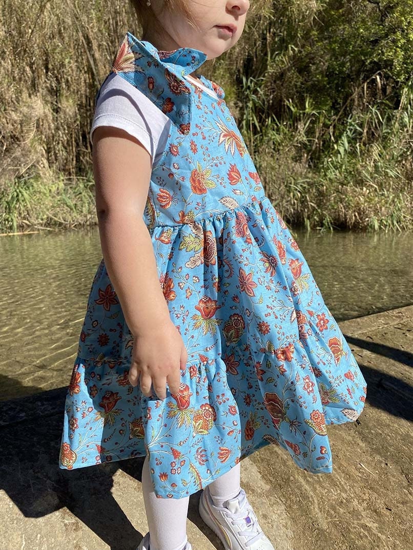 Colorful French Sundress Cotton Girls Made in France Kid Size Flower Festival Blue Orange Red