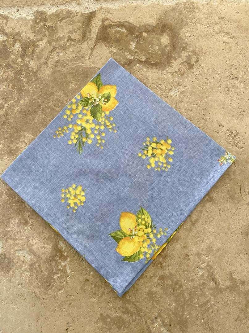Set of Napkins 100% Cotton "Citron/Mimosa" Blue Made in France Provence