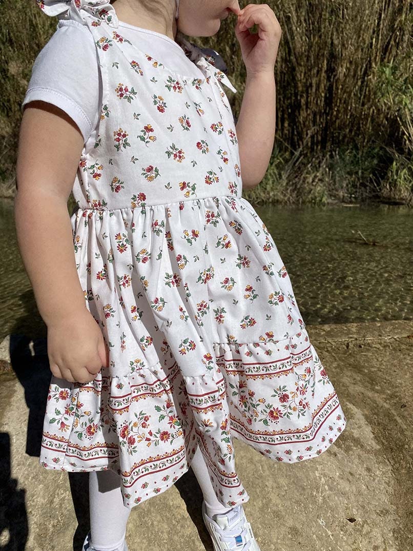 Adorable French Sundress Cotton Girls Made in France Kid Size Wild Flowers Off White Yellow