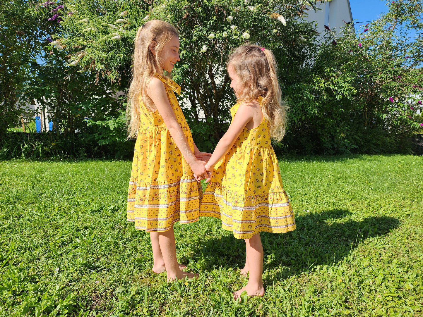 Adorable French Sundress Cotton Girls Made in France Kid Size Wild Flowers Off White Yellow