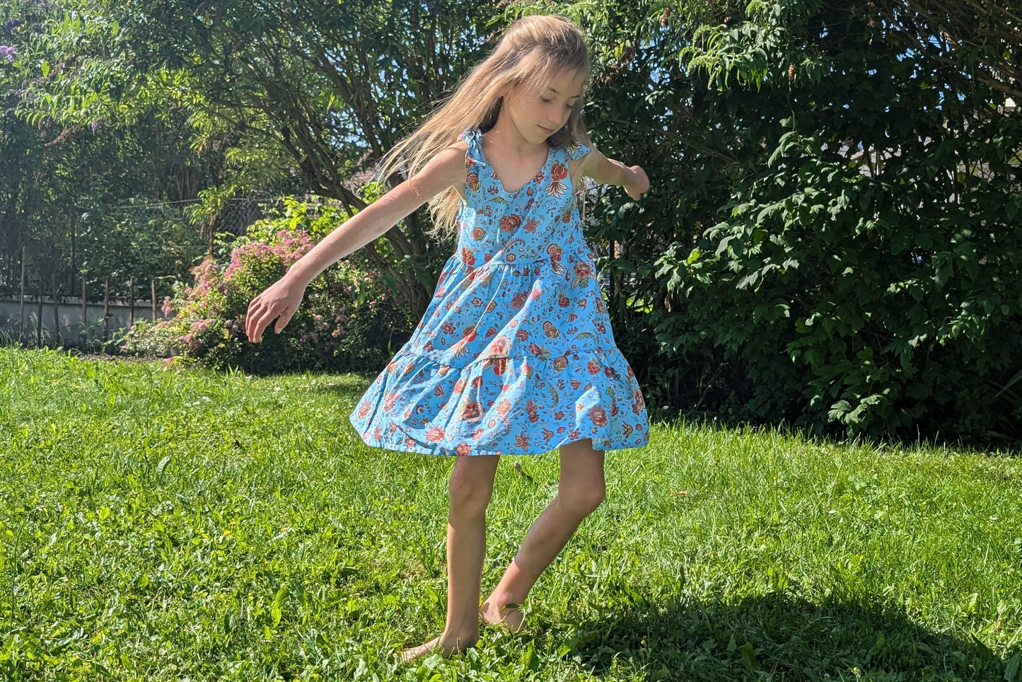 Colorful French Sundress Cotton Girls Made in France Kid Size Flower Festival Blue Orange Red