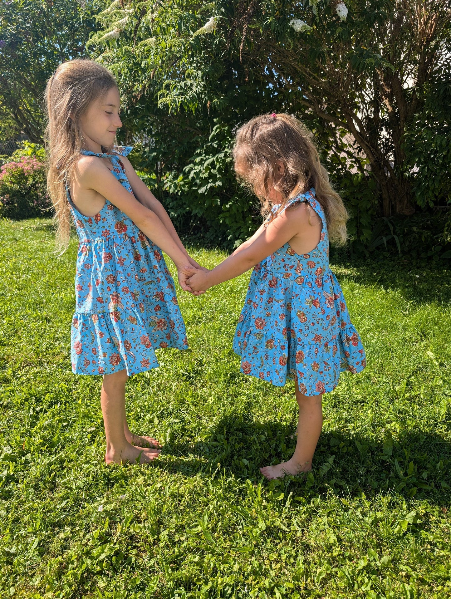 Colorful French Sundress Cotton Girls Made in France Kid Size Flower Festival Blue Orange Red