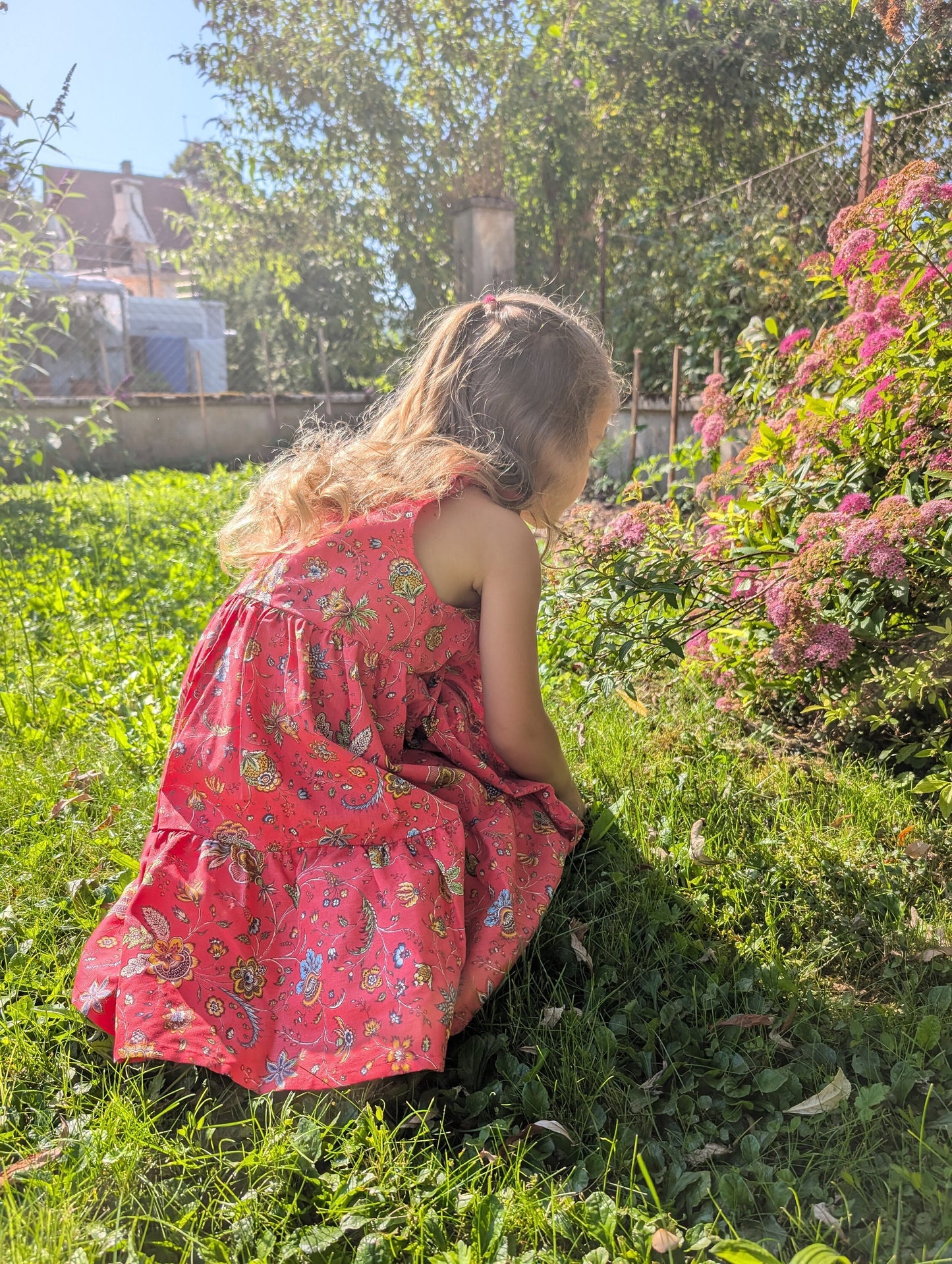 Colorful French Sundress Cotton Girls Made in France Kid Size Flower Festival Blue Orange Red