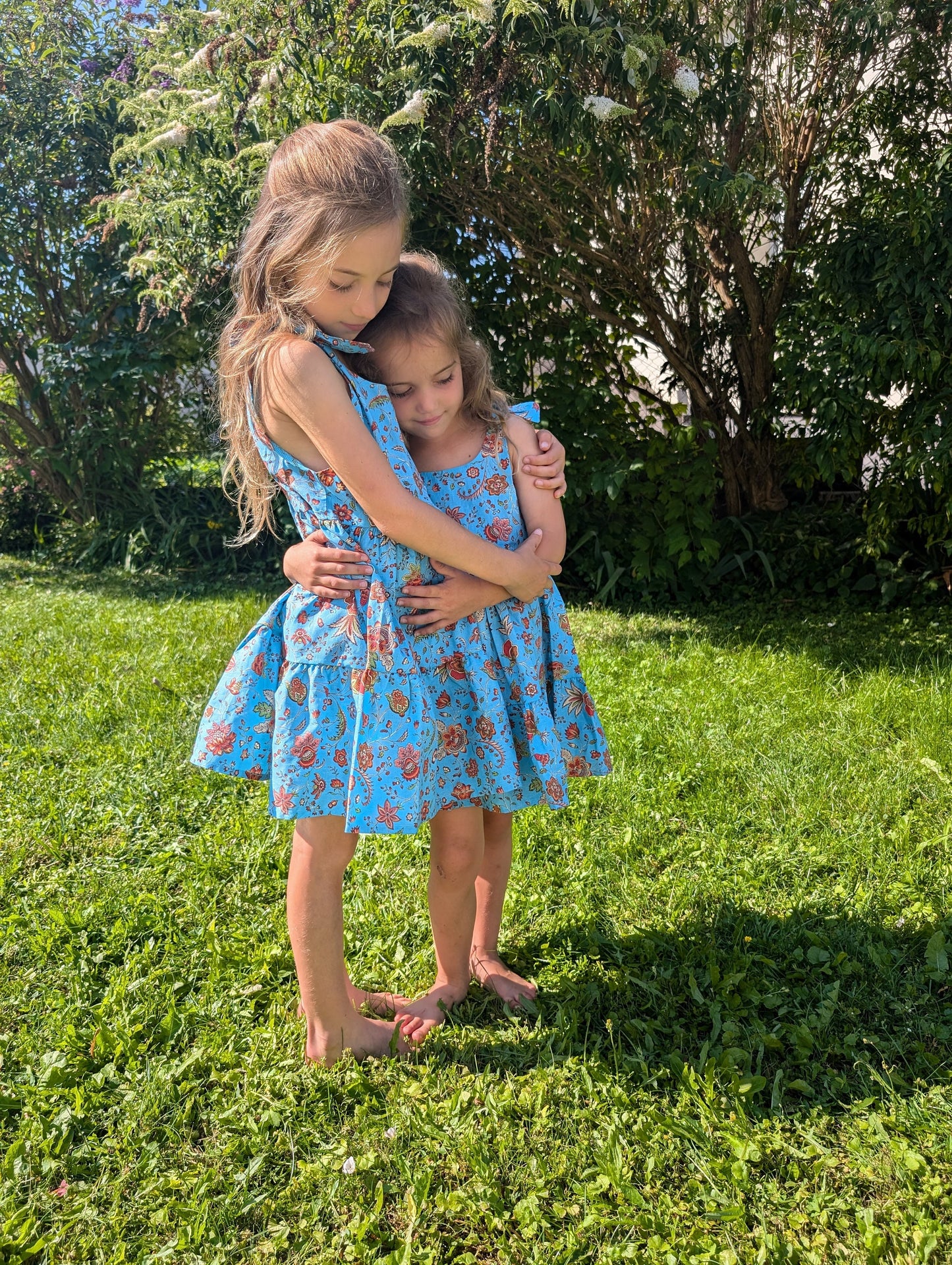 Colorful French Sundress Cotton Girls Made in France Kid Size Flower Festival Blue Orange Red