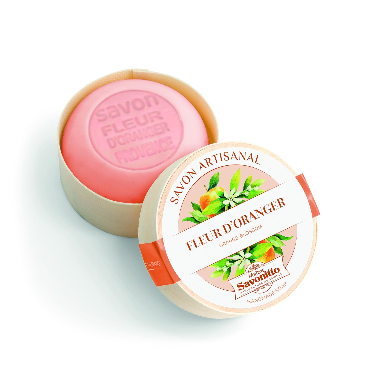 Round soap made in France in beautiful wooden box (Myrrh Amber)