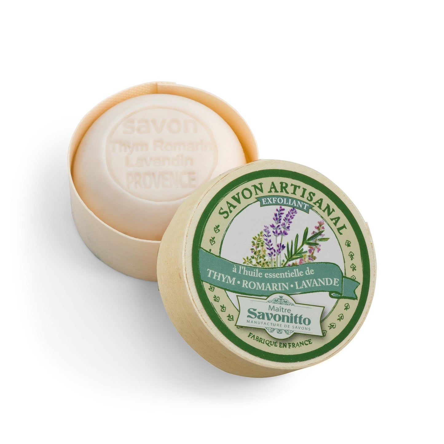 Round soap made in France in beautiful wooden box (Myrrh Amber)
