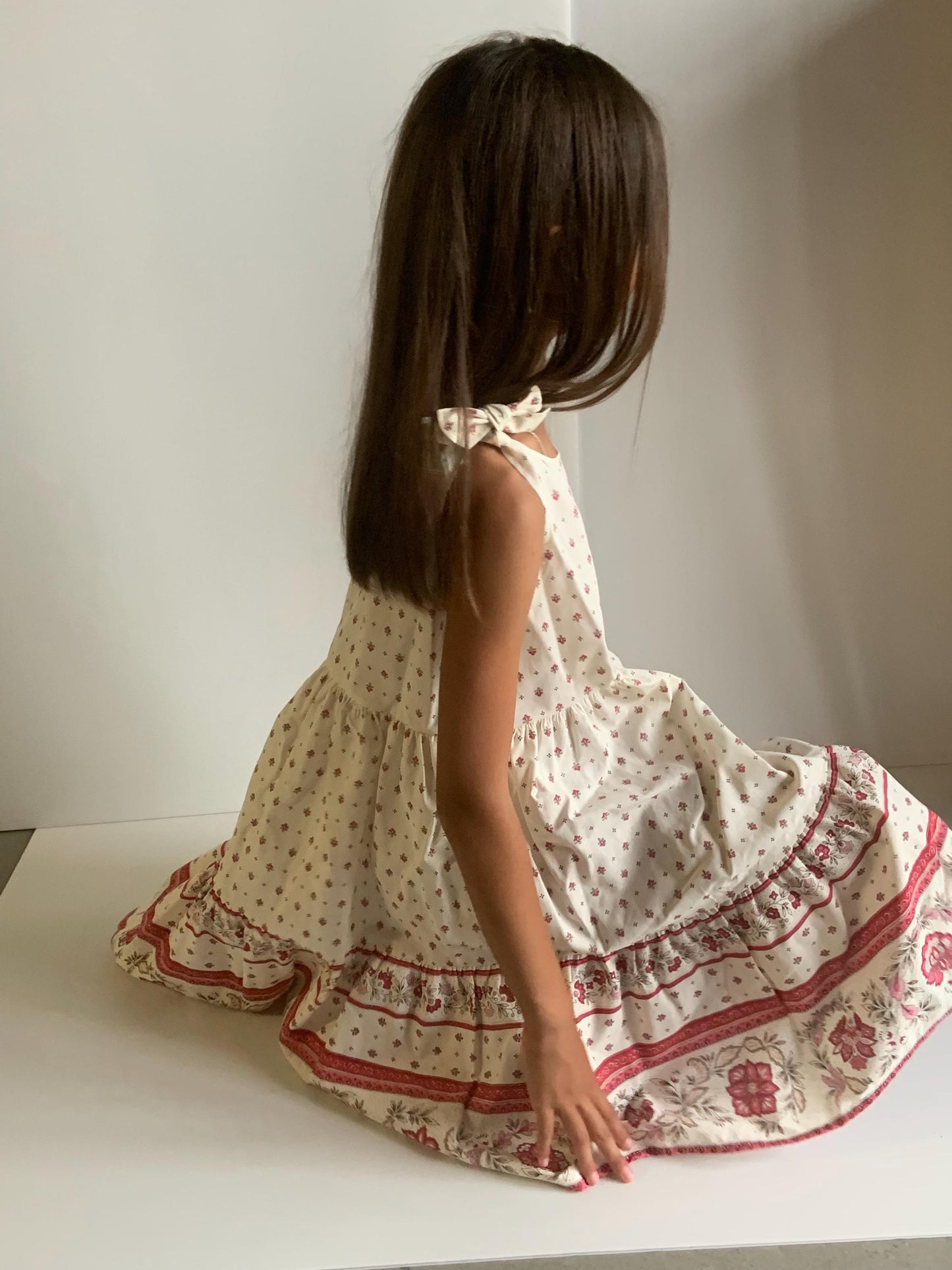 Cute French Cotton Sundress Girls Made in France Kid Size Flower Blossom Green Blue White