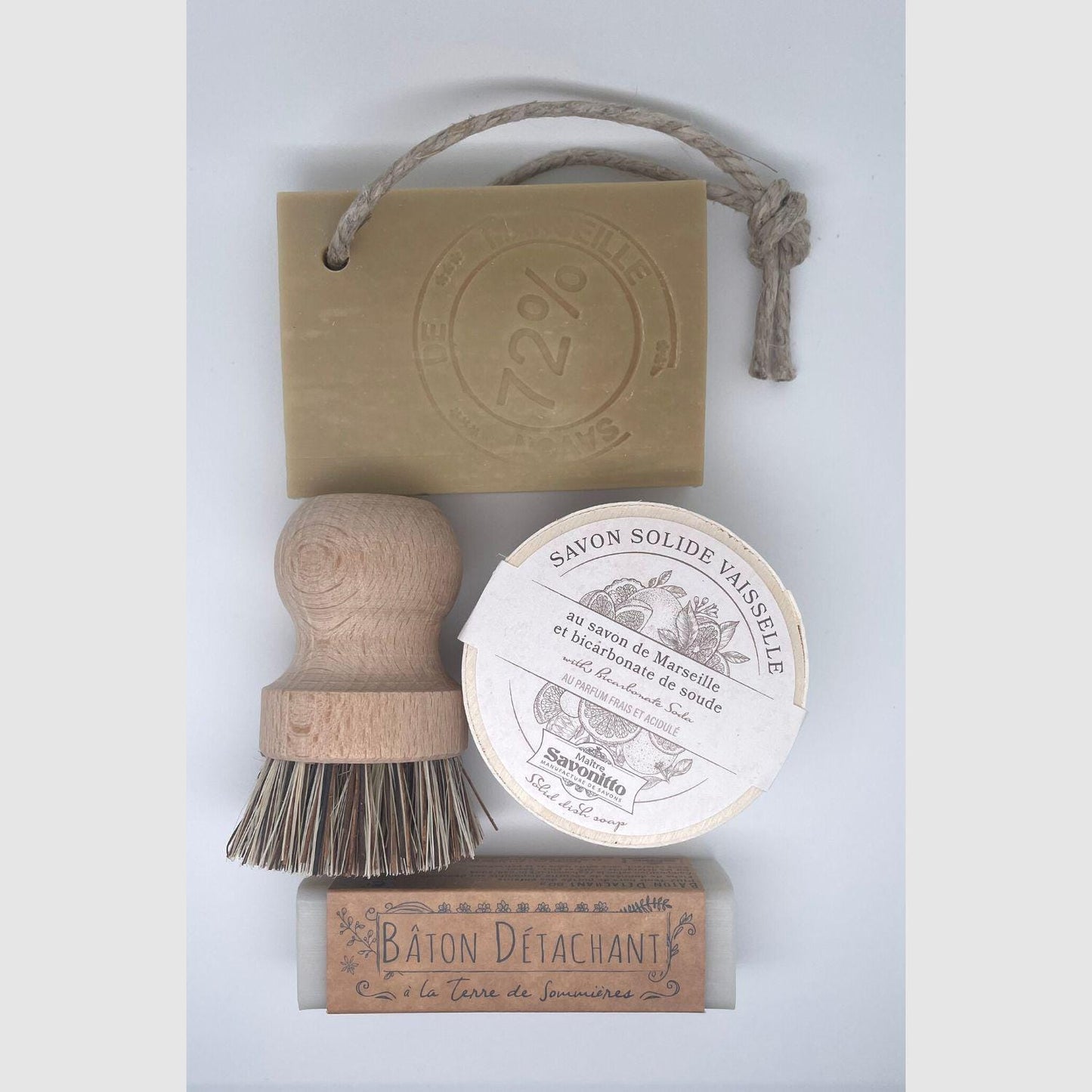 Provence French Eco-Friendly Home Cleaning Set Made in France Dish Soap Cleaning Brush Stain Remover Marseille Soap Gift set