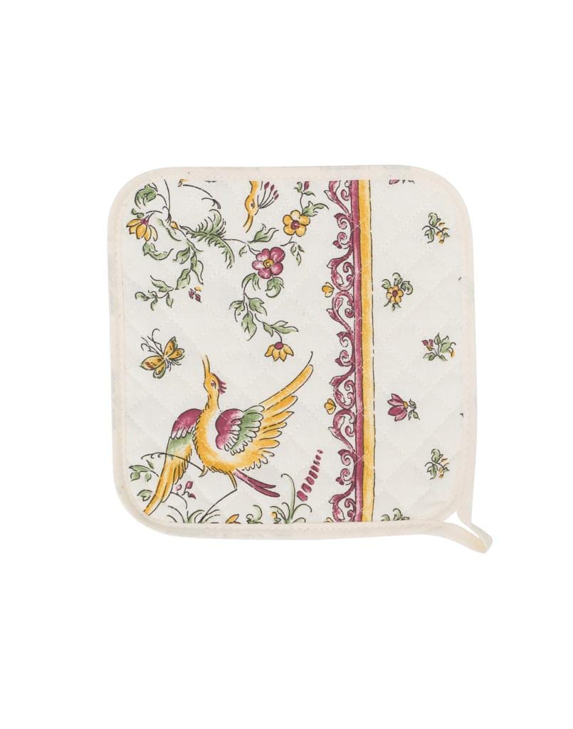French Pot Holder with Rose "Moustiers" Pink White Pattern, Made in France