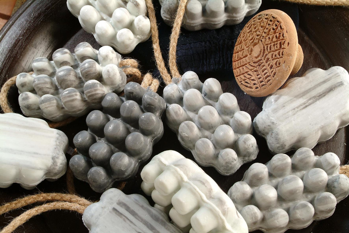 Natural Massage Soap Made in France With Massage Nubs and Hanging Rope Argan Grapeseed Honey Orange Blossom Amber