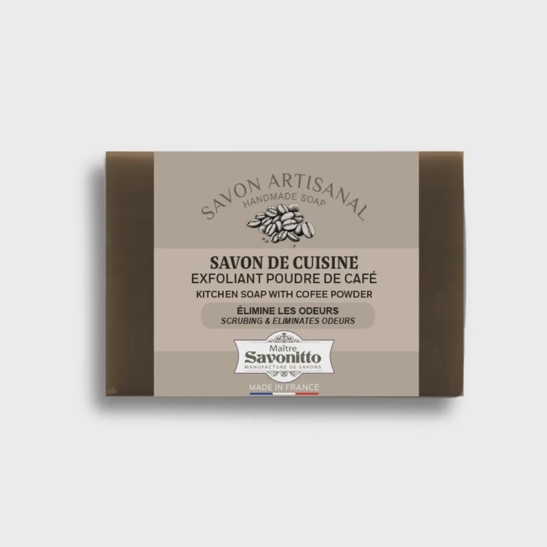 Natural Kitchen Soap with Coffee Grounds – Eliminates Garlic, Onion, Fish Odors | Exfoliating Hand Soap & Utensil Cleaner | Made in France