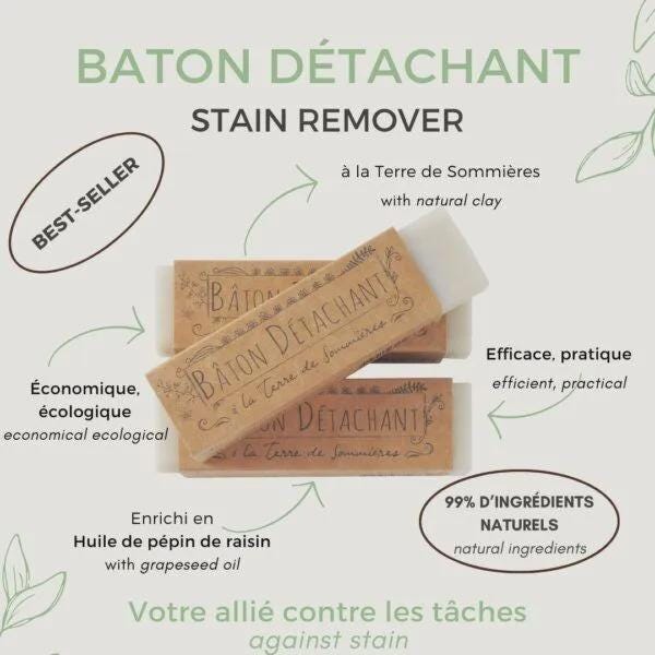 Natural Stain Remover Stick | Sommières Clay & Grapeseed Oil | Eco-Friendly Laundry Soap Bar – 80g Made in France