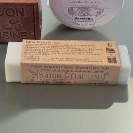 Natural Stain Remover Stick | Sommières Clay & Grapeseed Oil | Eco-Friendly Laundry Soap Bar – 80g Made in France