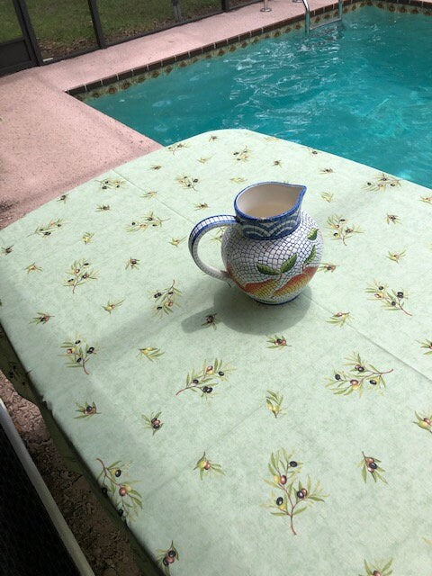 Oval 78" or 98'' Tablecloth - Clos des Oliviers Green All Over