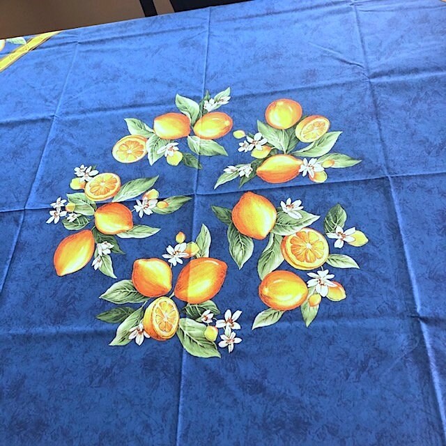 Square 69" Coated Tablecloth - Lemon Blue