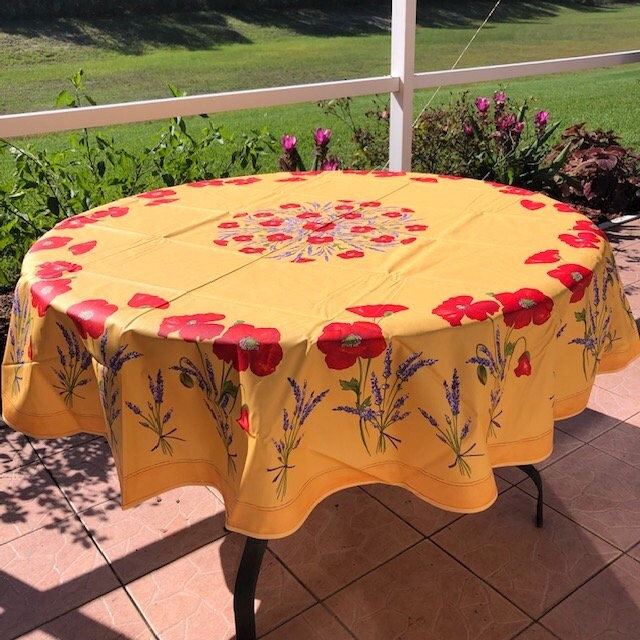 Round 90"Tablecloth - Poppy and Lavender Yellow